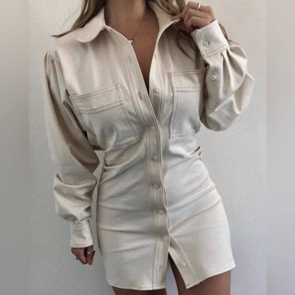 Zara Cream Button-Front Mini Dress